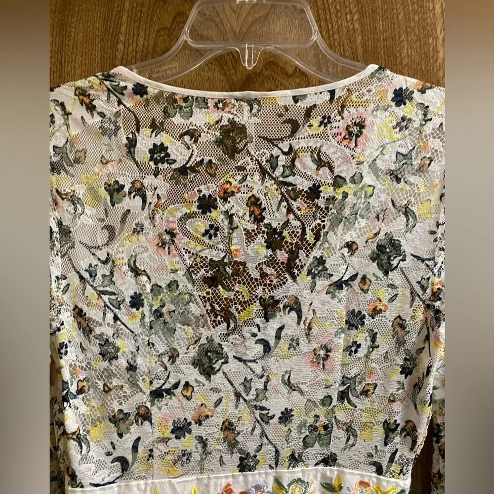 FREE PEOPLE Cherry Blossom Mini Dress in Ivory Multicolor Embroidered Mesh Sz 0